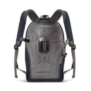 CGear AGS Pro backpack back view with molded grey back panel and navy blue shoulder straps