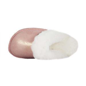 Cloud Nine Sheepskin pink glitter suede slipper with white sheepskin lining