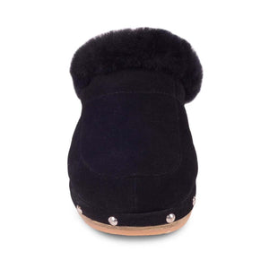 Cloud Nine Sheepskin black suede clog with fur lining and silver stud detailing