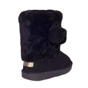 Cloud Nine Sheepskin black suede boot with fur lining and pom pom detail