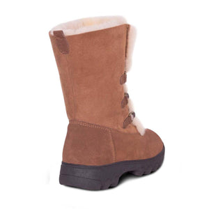 Cloud Nine Sheepskin tan suede mid calf boot with shearling lining and side toggle closures