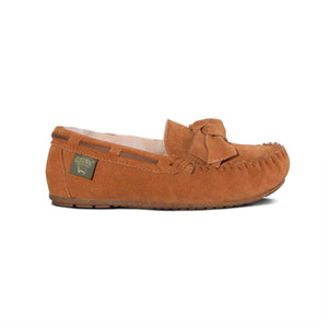 Cloud Nine Sheepskin tan suede moccasin slipper with bow detail
