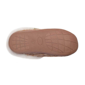 Brown rubber outsole of a Cloud Nine Sheepskin slipper with grid tread pattern