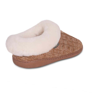 Cloud Nine Sheepskin brown cable knit slipper with white sheepskin lining