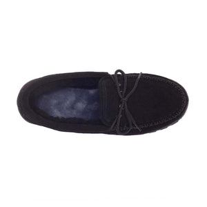 Cloud Nine Sheepskin black suede moccasin slipper with tie detail