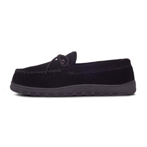Cloud Nine Sheepskin black suede moccasin slipper with lace detail