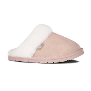 Cloud Nine Sheepskin pink suede mule slipper with white sheepskin lining