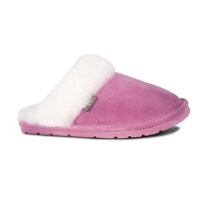 Cloud Nine Sheepskin pink suede mule slipper with white sheepskin lining
