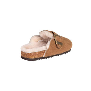 Cloud Nine Sheepskin tan suede mule with shearling lining and cork sole