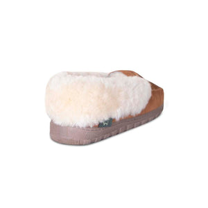 Cloud Nine Sheepskin tan suede slipper with cream wool lining and brown rubber sole