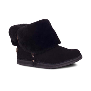 Cloud Nine Sheepskin black suede ankle boot with folded fur cuff and side zipper
