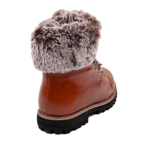 Cloud Nine Sheepskin brown leather ankle boot with faux fur trim and black lug sole