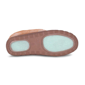 Cloud Nine sheepskin slipper sole with brown rubber tread and light blue traction pads