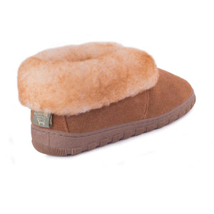 Cloud Nine sheepskin slipper in tan with a thick wool cuff and textured rubber sole