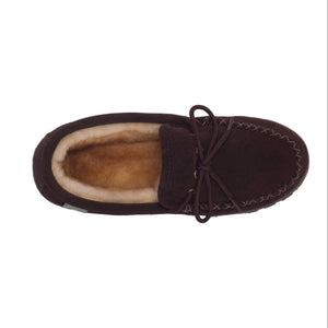 Cloud Nine Sheepskin brown suede moccasin slipper with shearling lining and lace detail