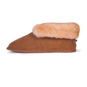 Cloud Nine Sheepskin brown suede slipper with tan wool cuff