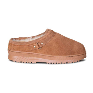 Cloud Nine Sheepskin brown suede mule slipper with shearling lining and thick rubber sole