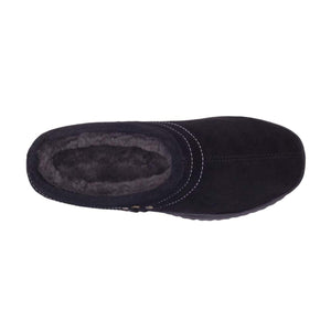 Cloud Nine Sheepskin black suede slipper with grey fur lining top view