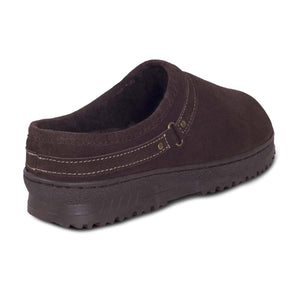 Cloud Nine Sheepskin brown suede mule slipper with fleece lining and textured rubber sole
