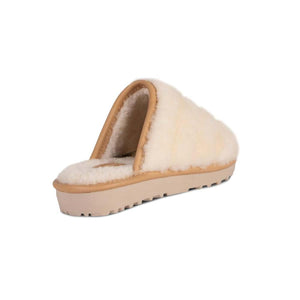 Cloud Nine Sheepskin cream sheepskin slipper with tan trim and beige sole