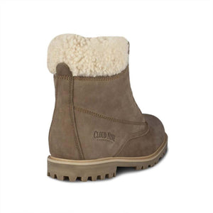 Cloud Nine Sheepskin brown suede ankle boot with cream wool cuff and lug sole