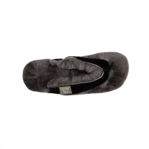 Cloud Nine Sheepskin grey sheepskin thong slipper with black straps