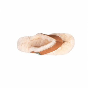 Cloud Nine Sheepskin tan suede thong slipper with cream wool lining