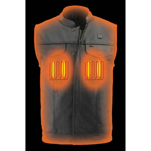 Milwaukee Leather black heated leather vest with glowing orange heating elements