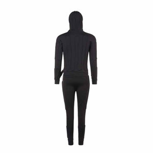 CompCooler black full body liquid cooling suit with hood back view