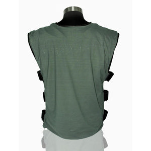 Back view of olive green tactical vest on a mannequin