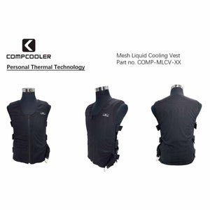 CompCooler mesh liquid cooling vest shown from front side and back angles on mannequins