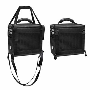 Two black storage bags with mesh pockets and carrying handles
