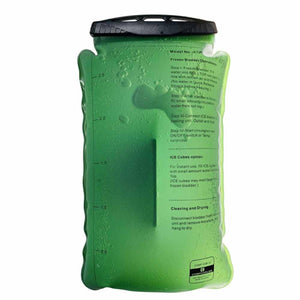 Compcooler green water bladder with printed operating instructions and volume markings