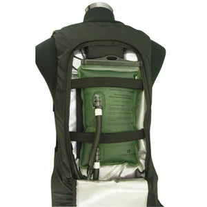 CompCooler cooling vest with green ice water circulation bladder inserted in back compartment