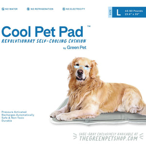 Cool Care Technologies large self-cooling pet pad with a golden retriever lying on it