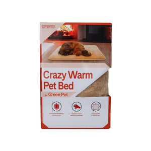 Cool Care Technologies Green Pet Crazy Warm pet bed packaging with product dimensions and features