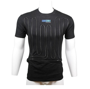 Cool Shirt black cooling t-shirt with integrated tubing on a mannequin