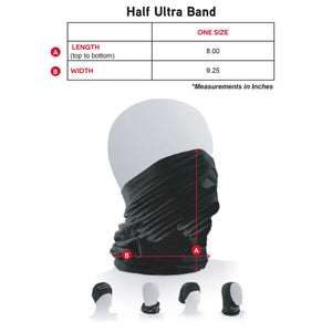 Half Ultra Band size chart with length and width measurements in inches