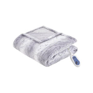 Beautyrest grey faux fur heated throw blanket with controller