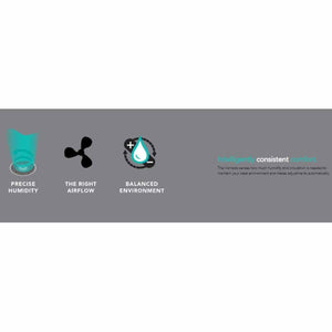 Vornado infographic showing icons for precise humidity, airflow, and balanced environment