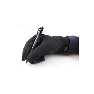 Hand wearing a black Seirus glove holding a pen