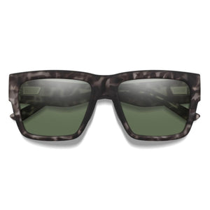 Smith Optics sunglasses with a grey tortoise frame and dark green lenses