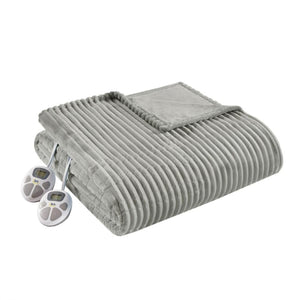 Serta grey ribbed electric blanket with two digital controllers