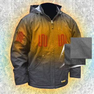 DeWalt heated work jacket with internal heating elements and fabric swatch detail