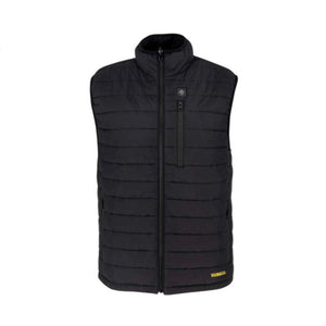Black DeWalt quilted heated vest with front zipper and chest pocket