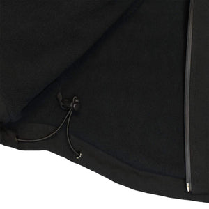 DeWalt black jacket interior showing fleece lining and adjustable drawstring hem