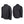 Front and back view of a black quilted heated jacket with a stand collar and zippered pockets