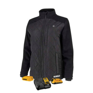 DeWalt black quilted heated jacket with battery adapter charger and battery pack
