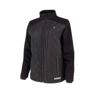 DeWalt black quilted heated jacket with front zipper and stand collar