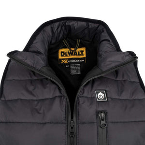 DeWalt heated vest interior label and power button detail